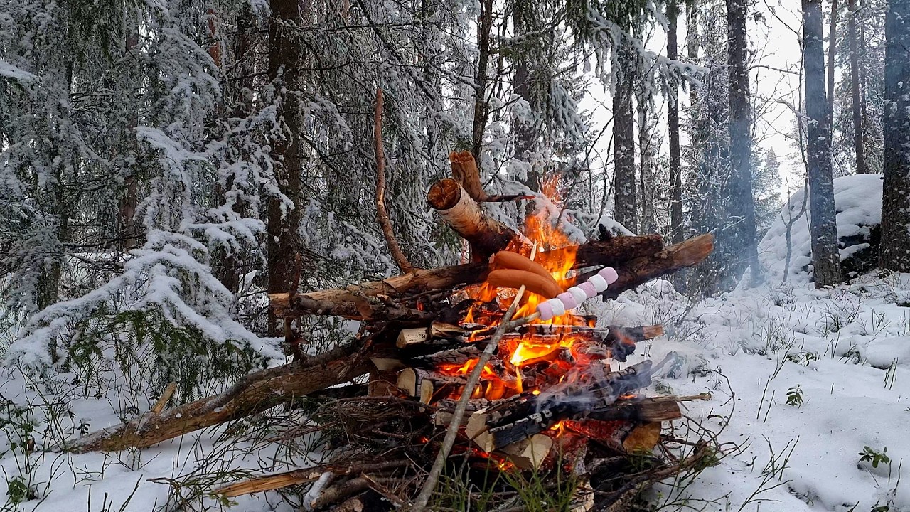 4K Crackling Campfire 🔥 Roast Marshmallows 🍢 Sausages  | Real Fire Sounds 💤