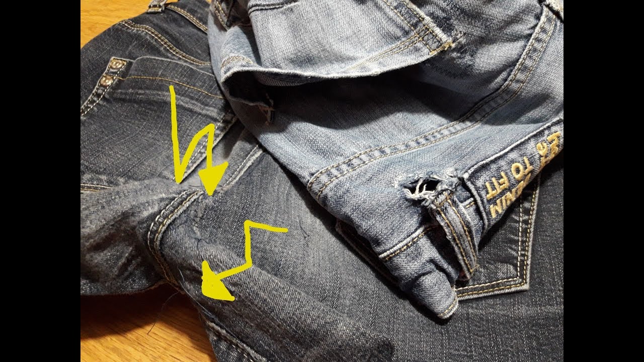 zerschlissene Jeans unsichtbar + haltbar reparieren mit Gewebe-Einlage