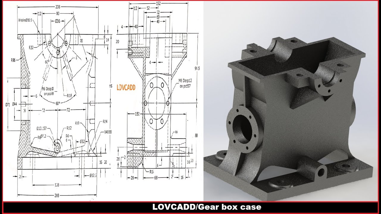 Create gear box case in solidworks. (solidworks part practice)