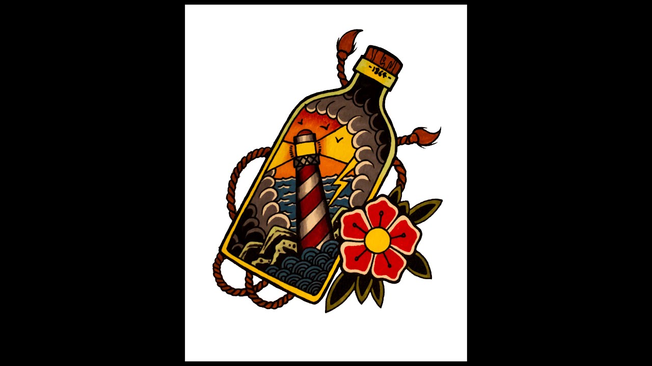 How to draw an Old School Lighthouse in a bottle by thebrokenpuppet