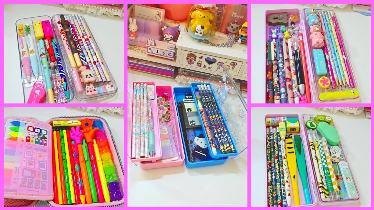 ASMR cute stationery penbox filling | bear cake little twin star batzmaru and more 💙 💕 💖 🎂