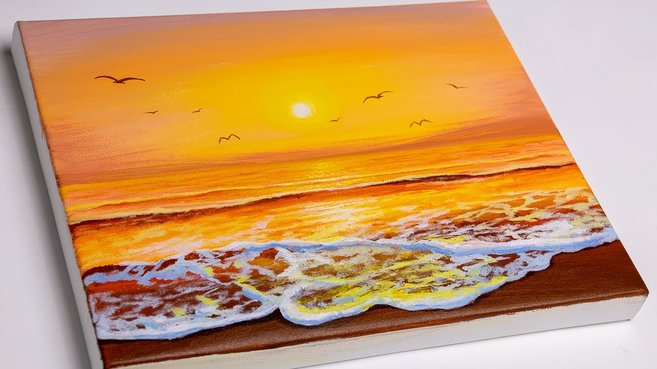 Beach painting | Beach sunset Acrylic Painting | Aham Art
