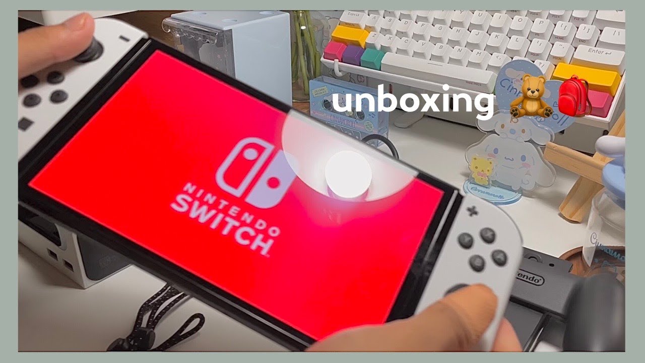 nintendo switch OLED unboxing (+ accessories and games) 🧸🎒