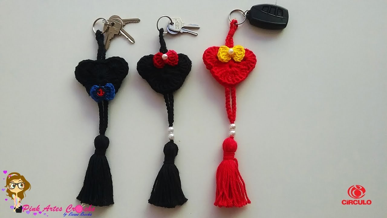 👊# Chaveiro Minnie e Mickey - Pink Artes Croche by Rosana Recchia