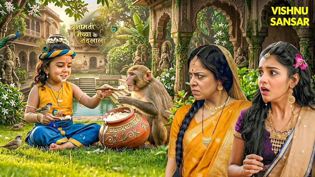 कान्हा ने माखन चुराकर खिलाया बंदर और पक्षियों को देख माँ यशोदा हुई क्रोधित | Yashomati Maiya