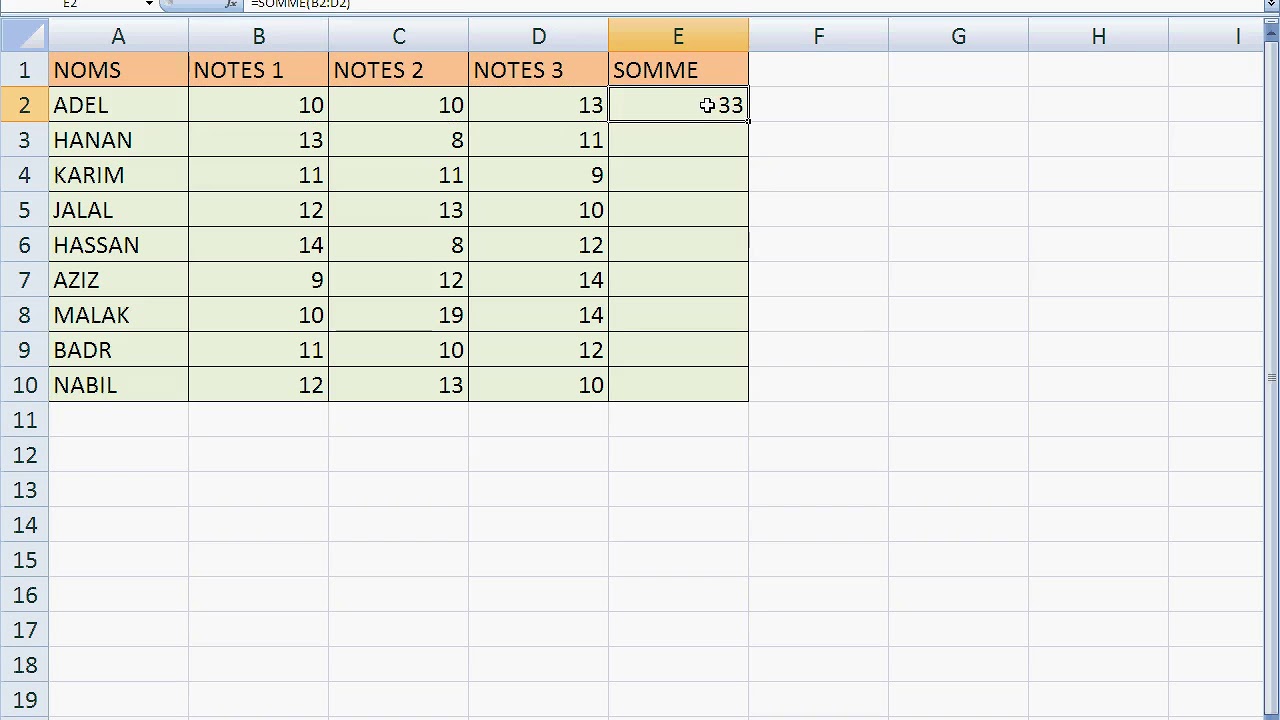 طريقة حساب المجموع في جدول برنامج Excel