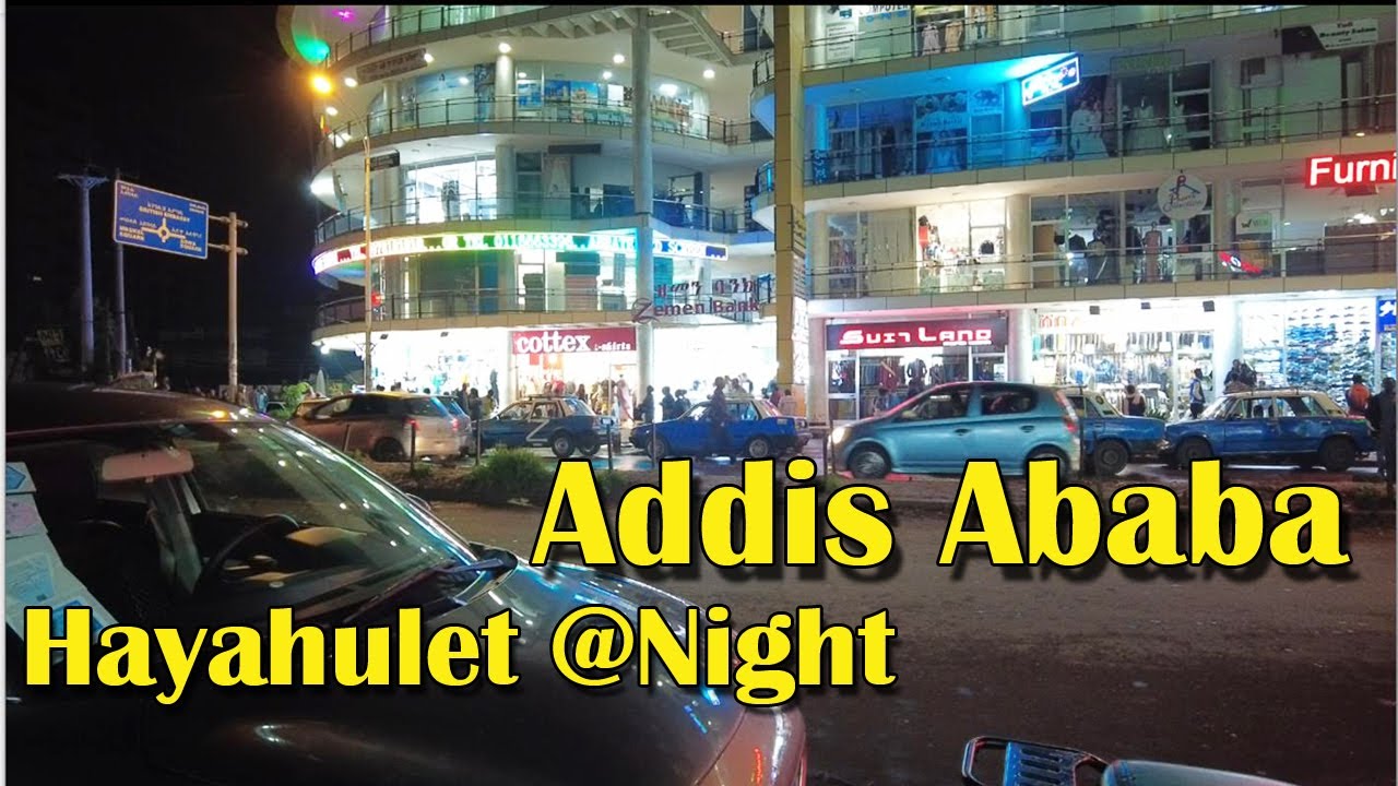 (ሃያሁለትን በማታ ) Walking Downtown @ Night Hayahulet Addis Ababa Ethiopia 2023