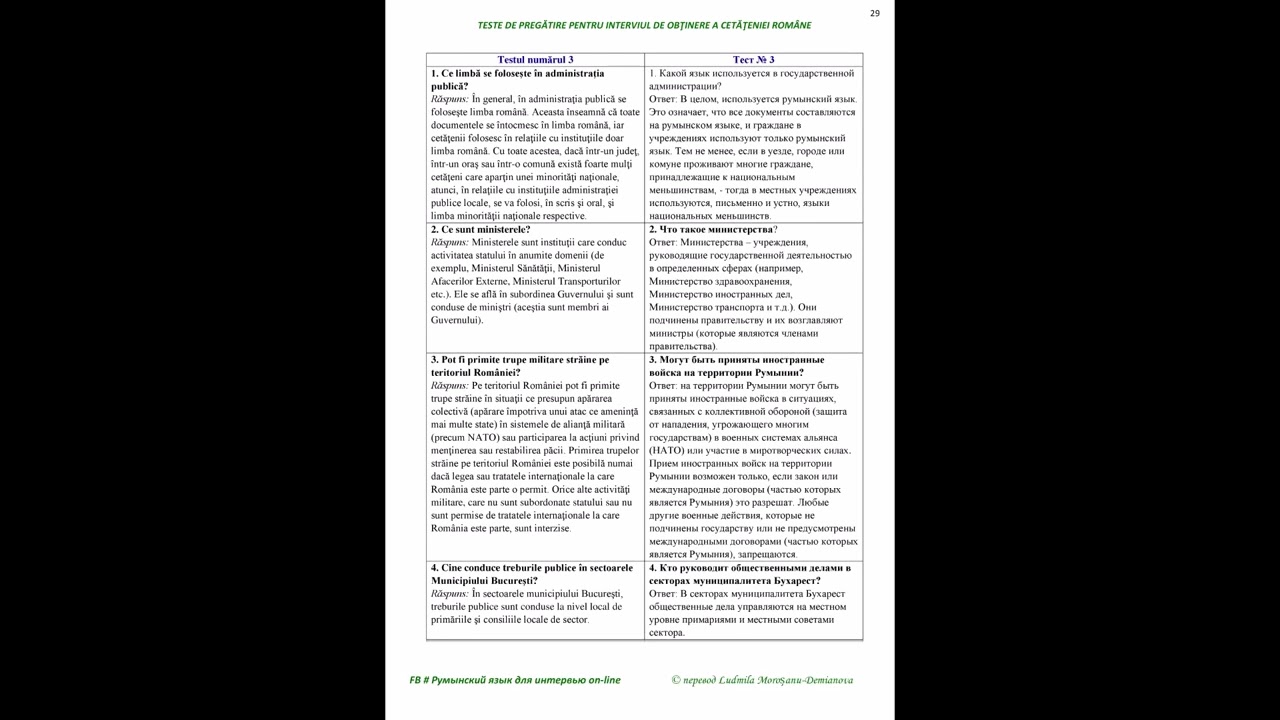 РУМЫНСКИЙ ЯЗЫК: История, культура, география, политика Румынии. Вопросы и ответы на присяге (29 30)