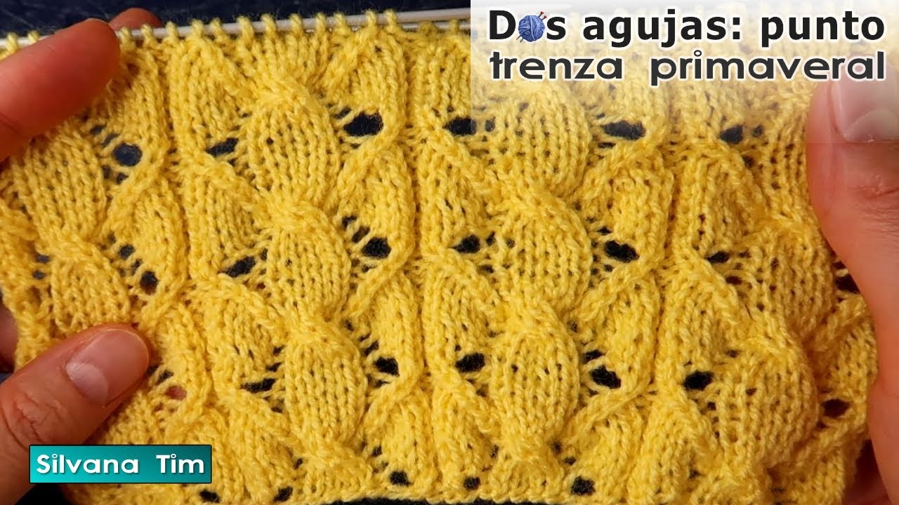 Punto Trenza Primaveral calada con elemento de rombos. Punto Calado Tejido a Dos Agujas № 922