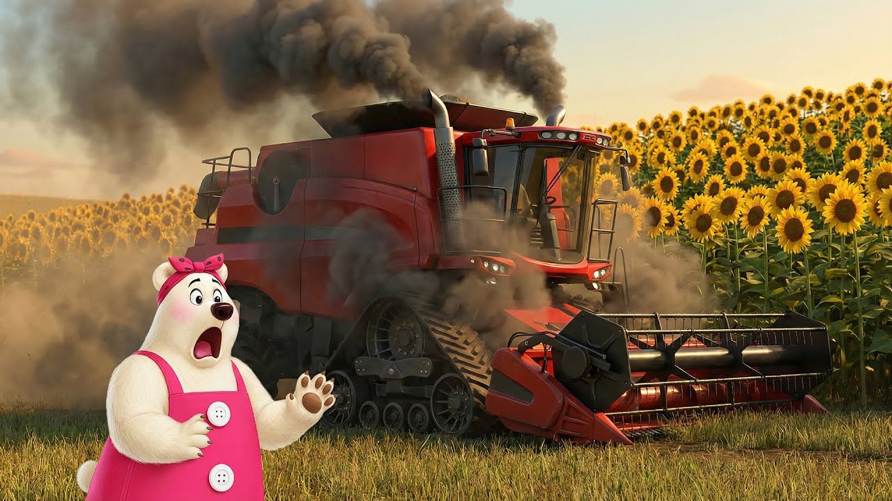 When a Combine Fails in the Sunflower Field 🛠️🌻 | Bear Dealing with Harvester Issues | Farm Machines