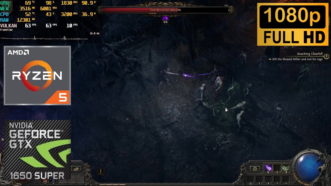 Path of Exile 2: GTX 1650 Super + Ryzen 5 1600 AF (1080p) Medium