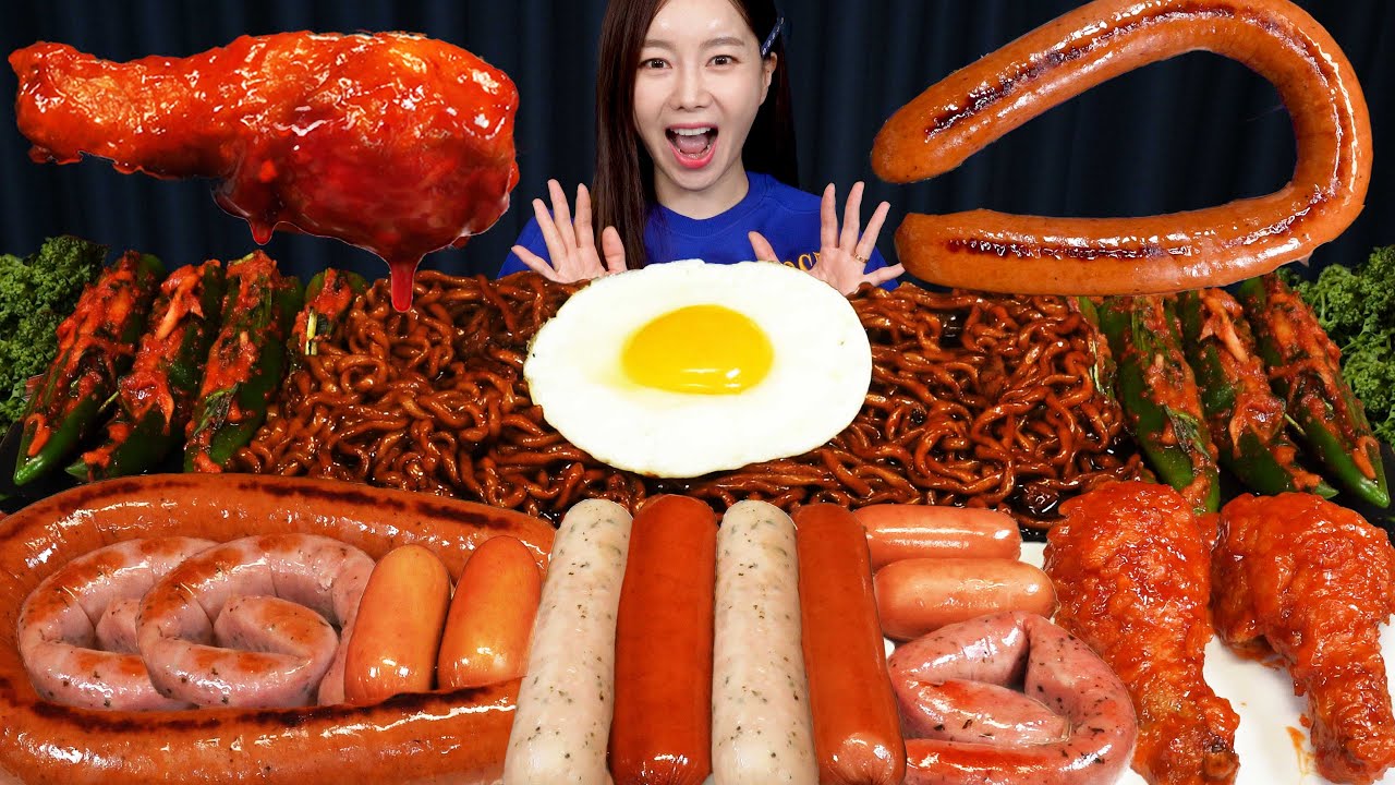 [Mukbang ASMR] Giant Kielbasa Sausages 🔥 Chicken Drumstick Jjajang Ramen Noodles Grilled Ssoyoung