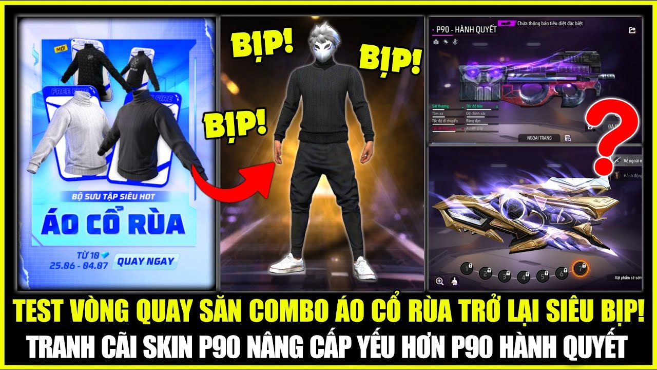 Test Vòng Quay Săn COMBO ÁO CỔ RÙA Trở Lại Siêu Bịp, P90 Hành Quyết Mạnh Hơn Nâng Cấp? | Free Fire