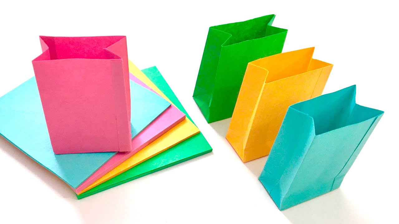 How to Make Paper Bag - Sticky Note Origami Easy Paper Bag Tutorial - DIY Miniature Paper Craft Idea