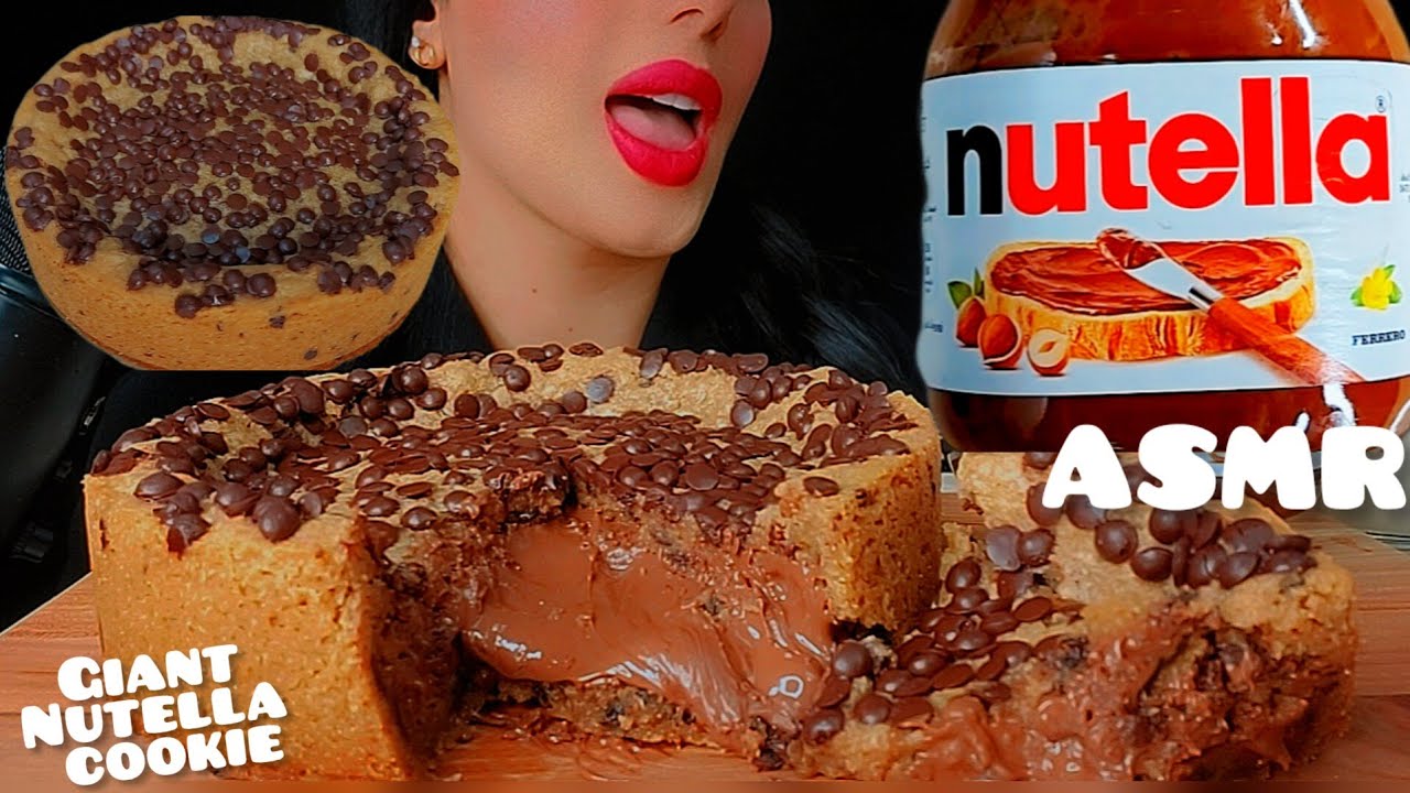 🍫🍪Nutella cookie pie with milk ASMR👅|자이언트 누텔라 쿠키 위트 밀크🍫🍪🥛|eatingsounds|mukbang |Notalking 🐾