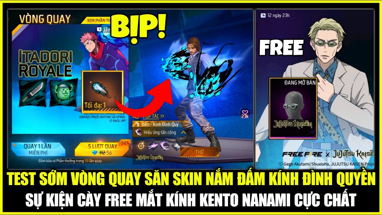 Test Sớm Vòng Quay Săn Skin Nắm Đấm KÍNH ĐÌNH QUYỀN, Sự Kiện Cày FREE Kính KENTO NANAMI | Free Fire