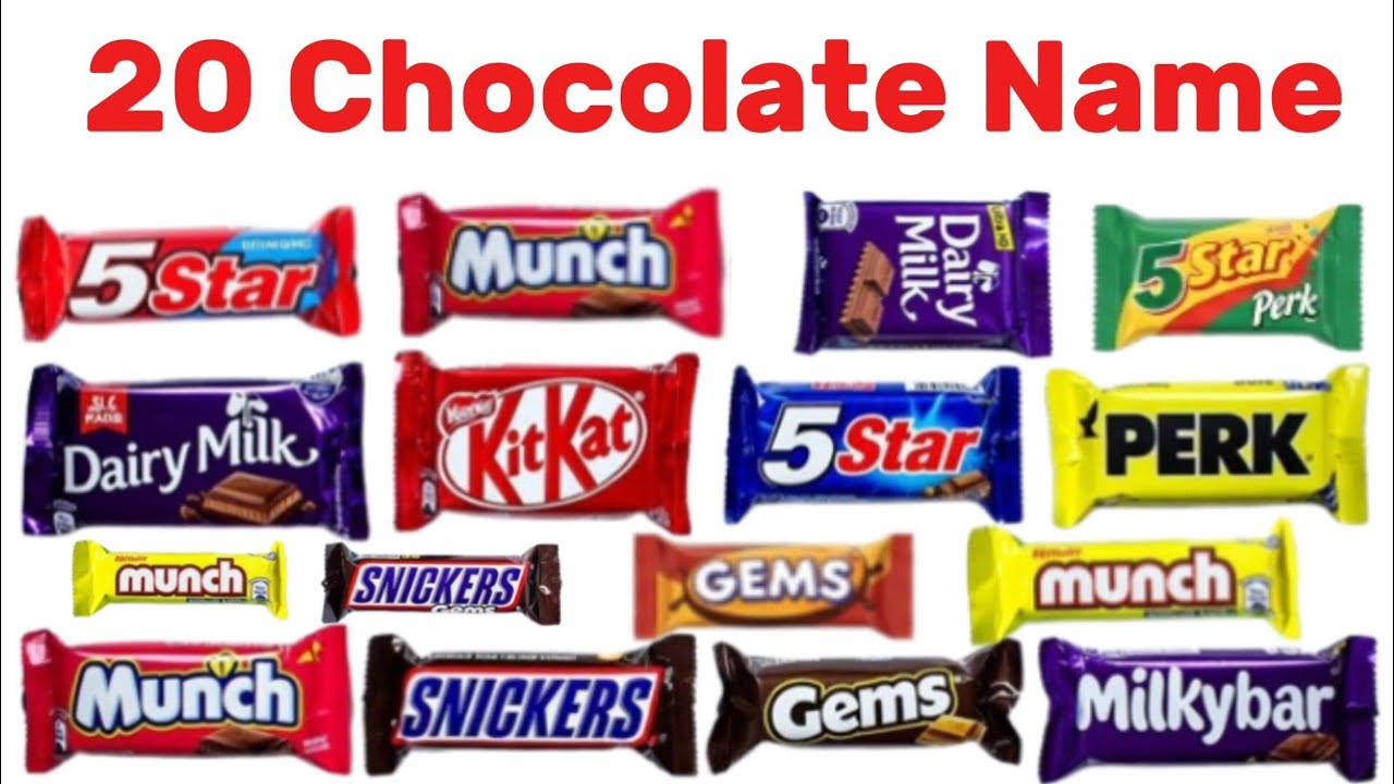 20 Chocolate Names | 20 चॉकलेट के नाम | Chocolate Names in English & Hindi for Kids