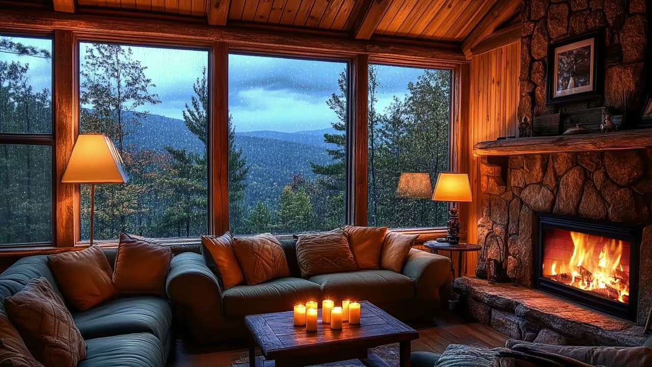 Cozy Midnight Rain and Fireplace Ambience | The Best Sound to Study, Relax and Sleep Deeply