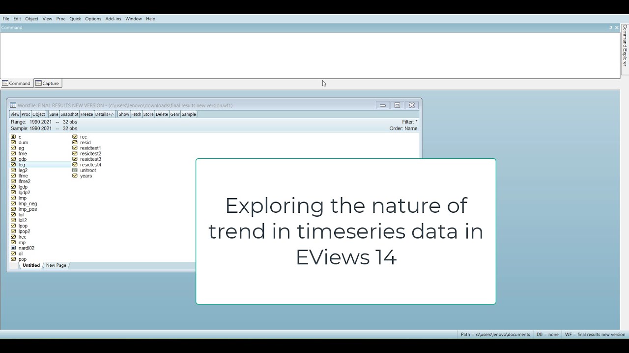 Identifying nature of trend in timeseries data in EViews 14