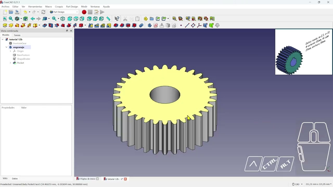 Creación de engranajes básicos con FREE CAD gear