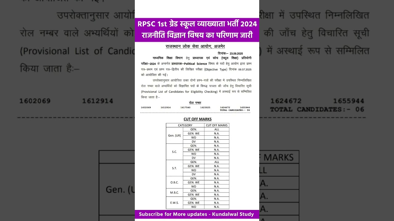 Rpsc 1st grade result 2025 out | rpsc school lecturer Political Science result out #rpsc  #1stgrade