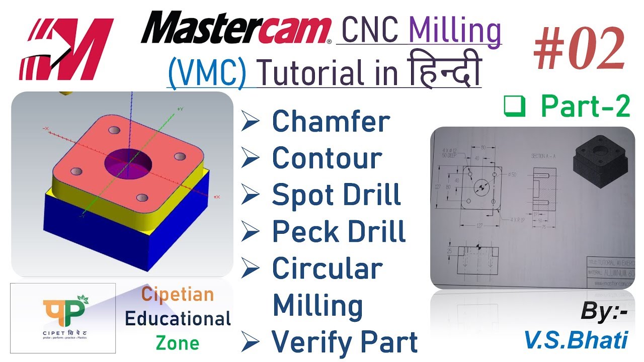 Mastercam Mill 2D Tutorial -  Facing || Drill II Circular Mill || Contour ||Chamfer | 2D Programming