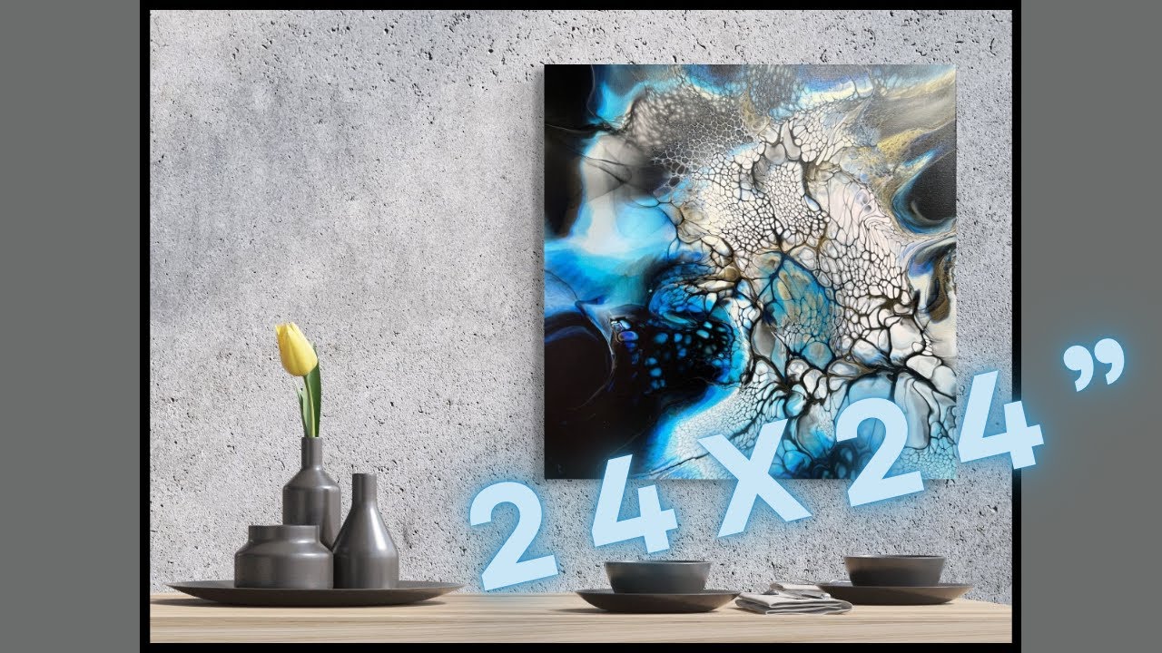 Going bigger! Gorgeous glowing Blowout in blue fluidart acrylic pour painting