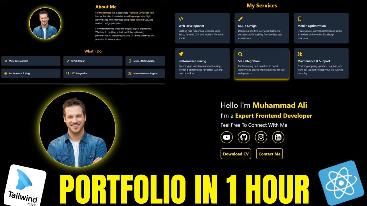 React JS & Tailwind CSS Portfolio Website Full Project in 1 Hour