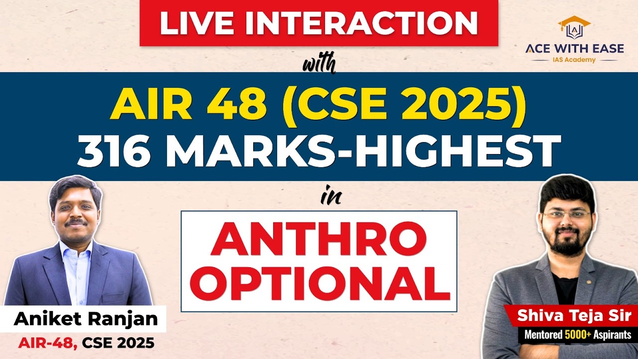 🔥 Live Interaction with Shiva Teja Sir & Anthropology Topper Aniket Ranjan (AIR 48 | 316 Marks)