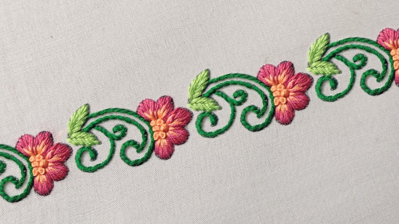 Floral Border Embroidery Design for Dress Edges (Hand Embroidery)
