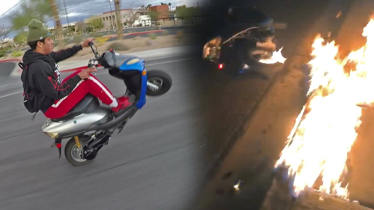HIS SCOOTER BURSTS INTO FLAMES DURING RIDE OUT