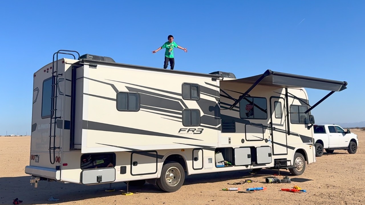 RV Camping Off Grid Desert Adventure in Class A Motorhome