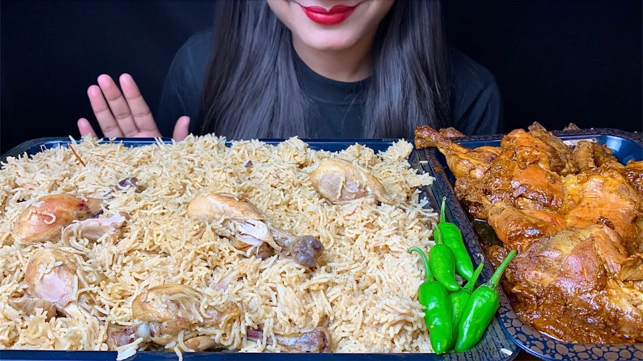 ASMR;EATING SPICY WHITE CHICKEN BIRYANI+CHICKEN CURRY+GREEN CHILLI || REAL MUKBANG(EATING SOUNDS)