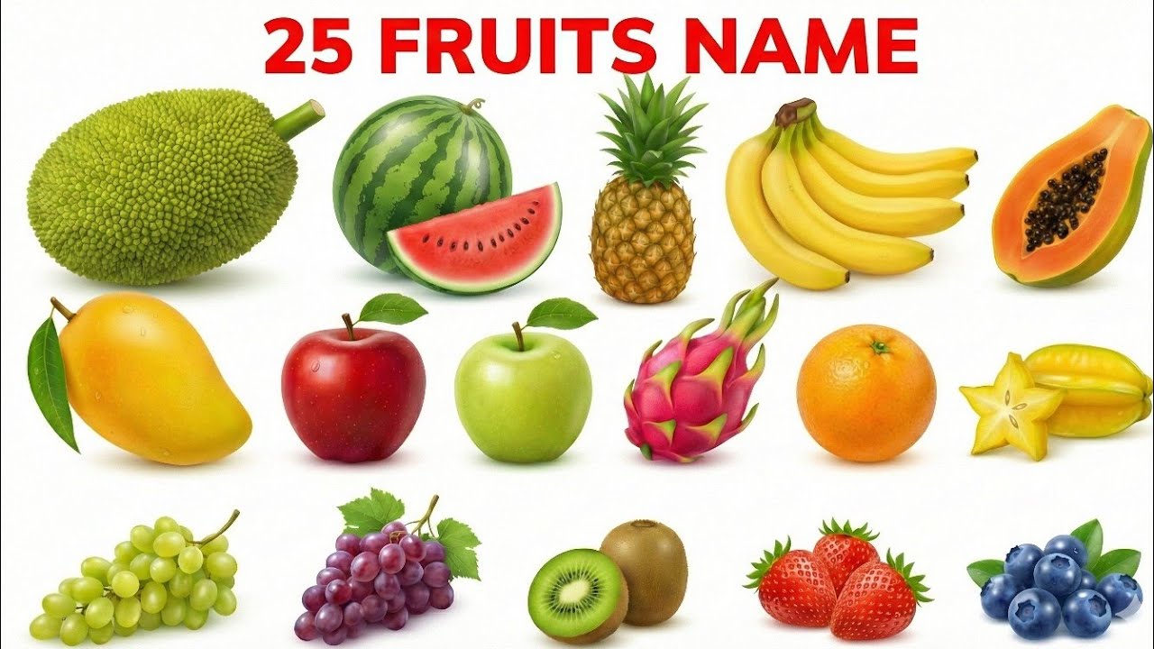 25 Fruits Name in English and Hindi | बच्चों के लिए 25 फलों के नाम । Fruits for kids Easy Learning 