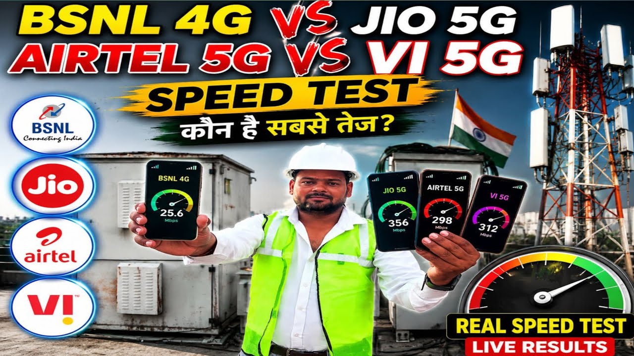 छत पर हुआ बड़ा मुकाबला! Jio 5G, Airtel 5G, Vi 5G और BSNL 4G में किसकी स्पीड सबसे तेज 2026