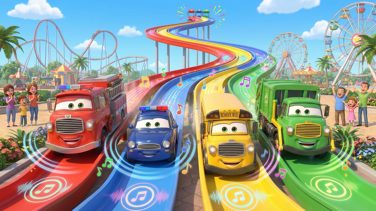 🎢 Fun Amusement Park Rides with Car Friends! | Fire Truck, Police Car & School Bus Garbage Truck