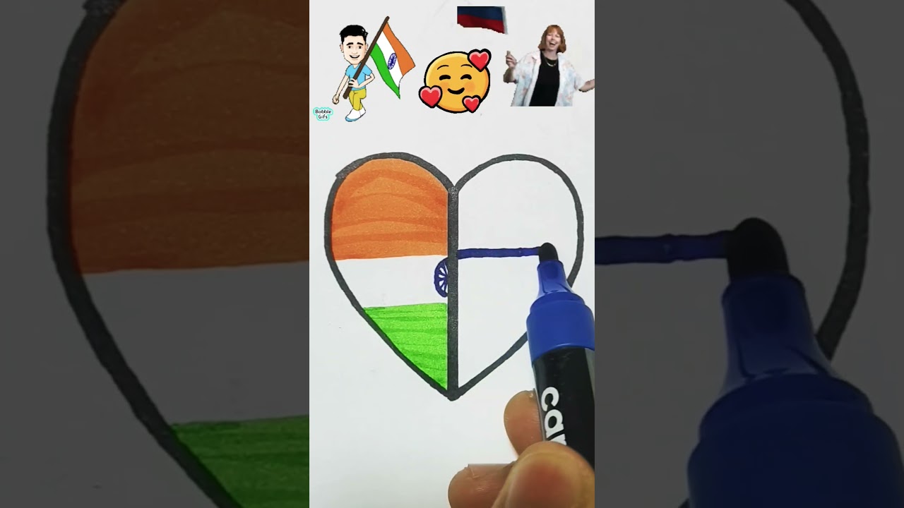 Indian 🇮🇳 Russian 🇷🇺 Flag Drawing Republic Day #shorts #art