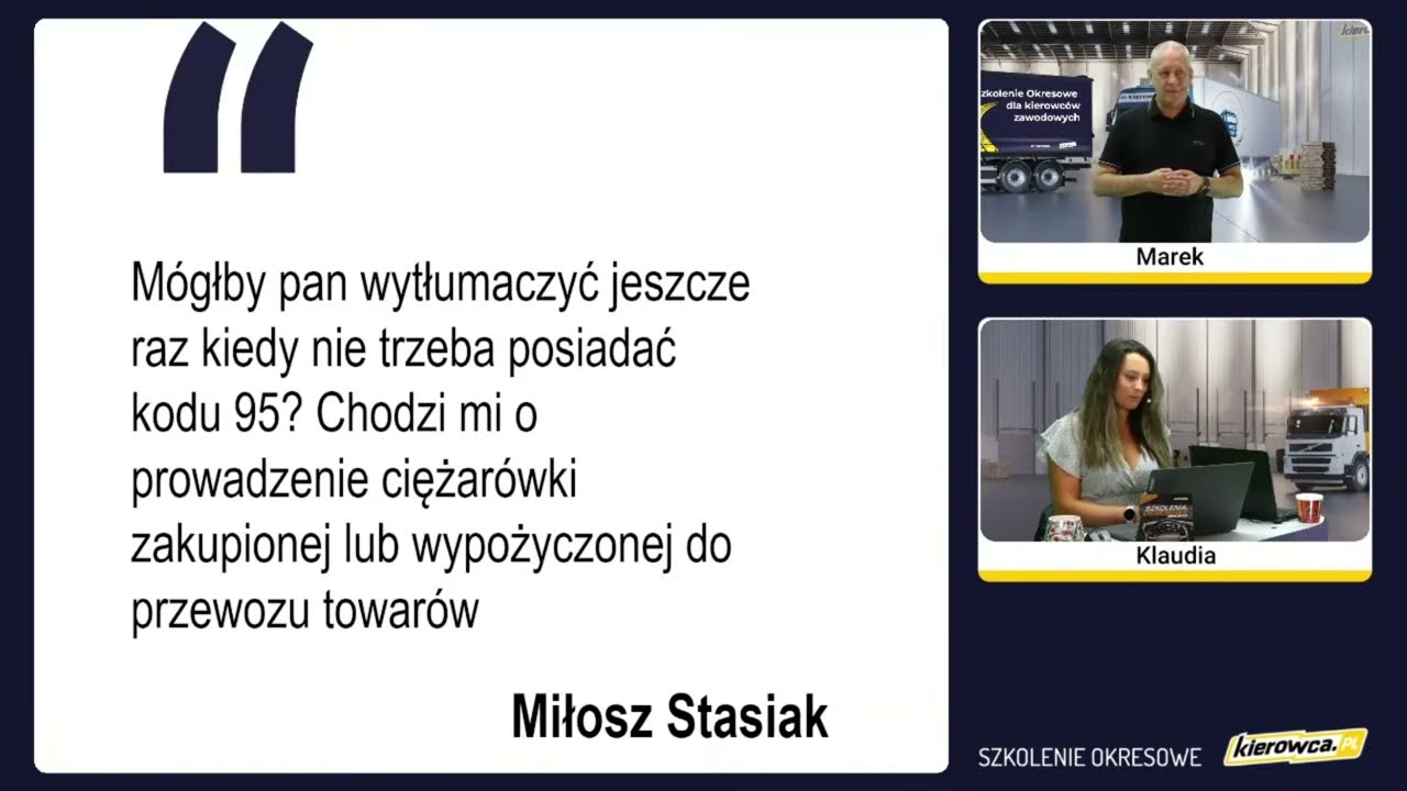 Kiedy nie trzeba posiadać kodu 95? Chodzi o prowadzenie ciężar&oacute;wki [pełna treść pytania w opisie]