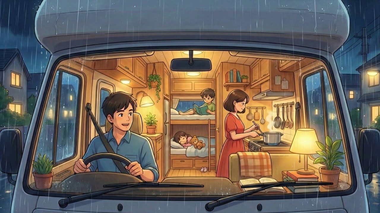 A Rainy Day in Our Mobile Home 🚐🌧️ Cozy Cooking & Ocean Morning [Ghibli Vibes]