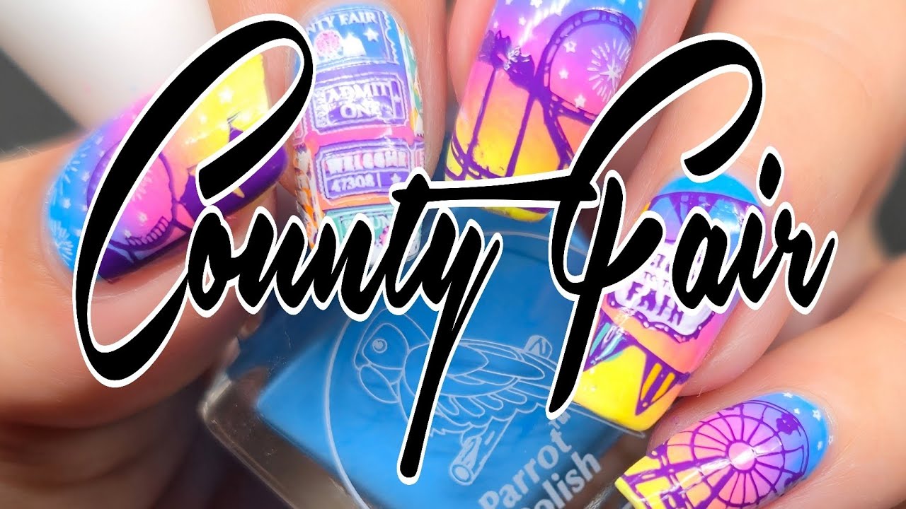 County Fair Nail Art 🎡 Maniology plate M604 & Parrot Polish Macaron Collection