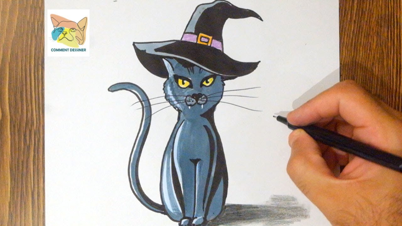 comment dessiner un chat noir d'halloween