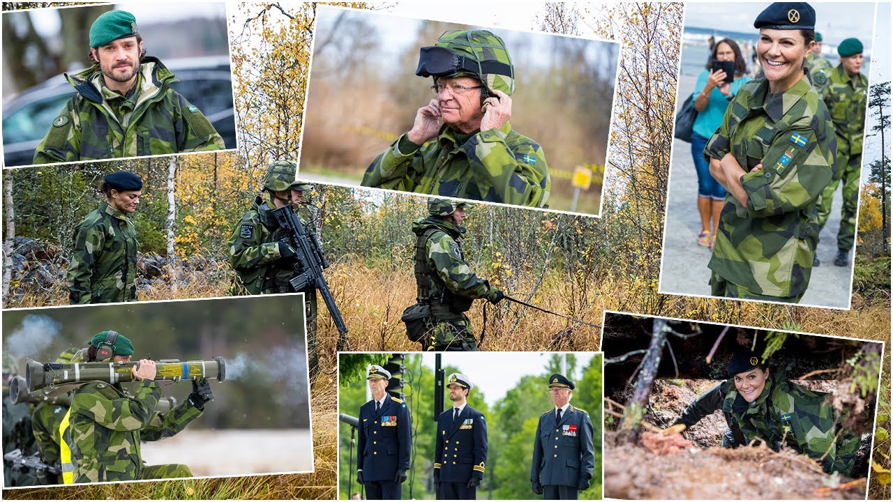 The Crown Princess, the Prince and the King in military uniforms with the Swedish army