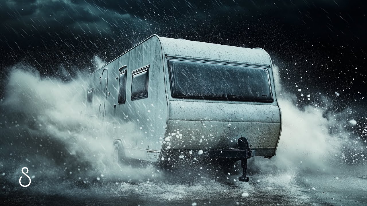 Intense Storm Hitting Vintage Caravan At Night 🌧️⚡Heavy Rain, Windy Sleet & Thunder Sounds For Sleep