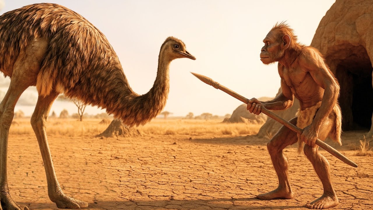 Life 4.8 million years ago | prehistoric humans hunting giant ostriches
