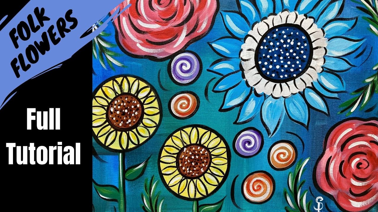 🌼 EP101- 'Folk Art Flowers' easy acrylic springtime tutorial for beginner painters