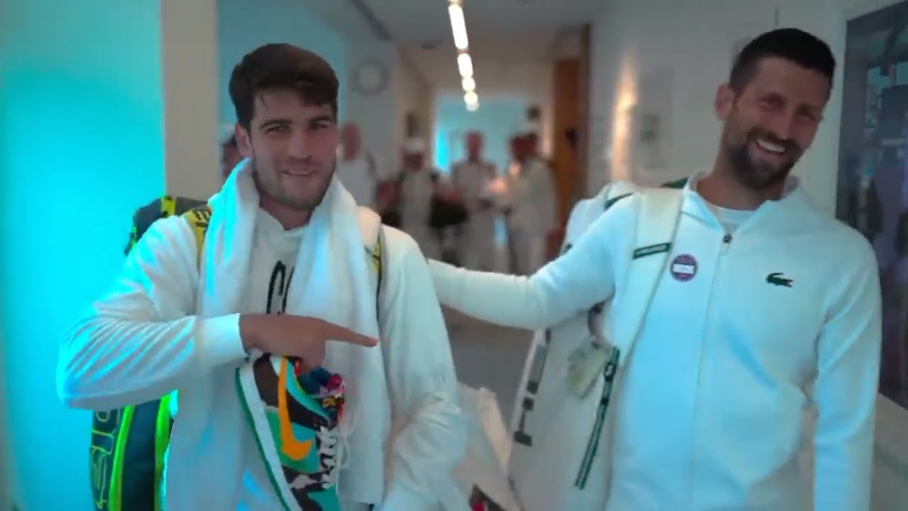Wimbledon 2025 - Carlos Alcaraz & Novak Djokovic On Center Court before starting Wim