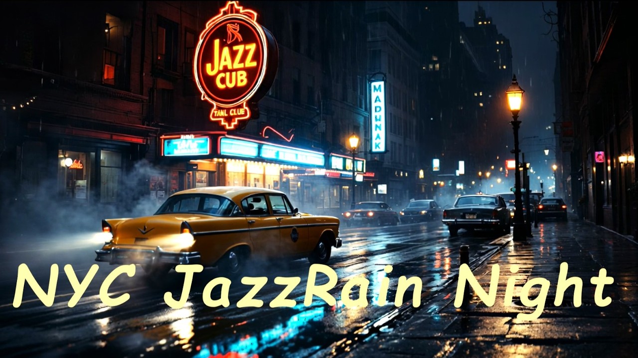 Джаз-клуб Taxi Passing NYC | Атмосфера дождевой ночи в Нью-Йорке 1960-х