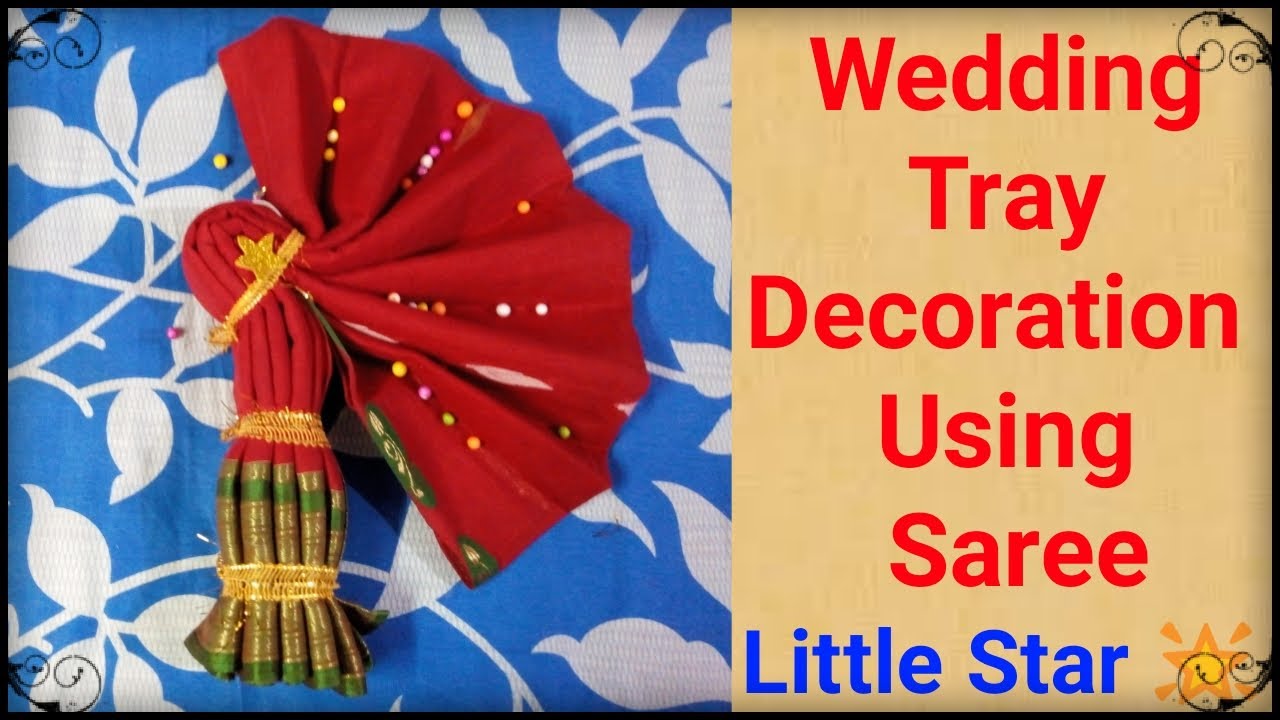 How to make fan using a saari / tatta decoration / tatta sajano / wedding tray decoration
