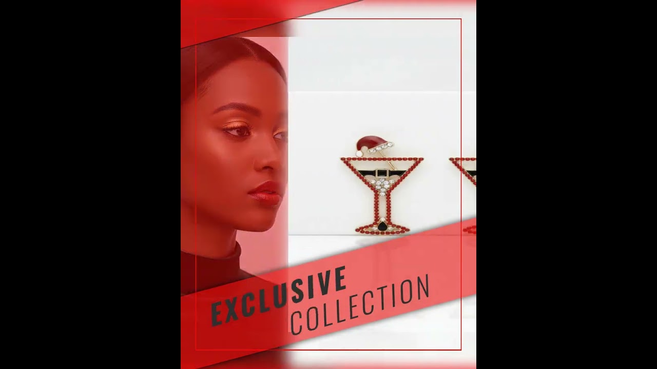 Stud Gold Tipsy Santa Red Martini Xmas Earrings