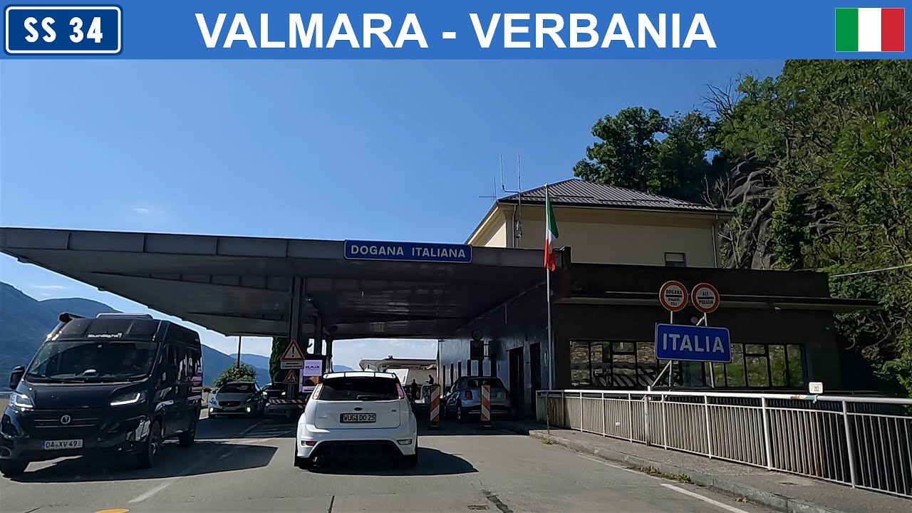 Driving in Italy. Scenic road along Lago Maggiore from Swiss border to Verbania. 4K